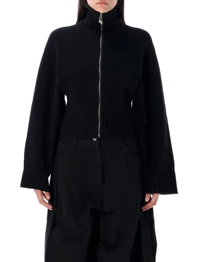 Attico The  High-neck Zip-closure Wool And Cashmere Cardigan In Black