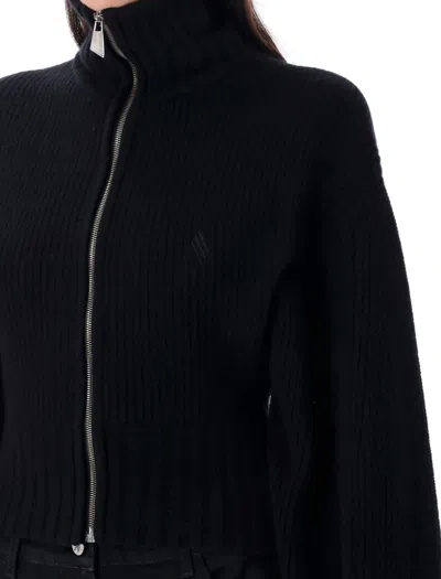 Attico The  High-neck Zip-closure Wool And Cashmere Cardigan In Black