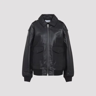 The Frankie Shop Classic-collar Pocketed Leather Jacket In Blue