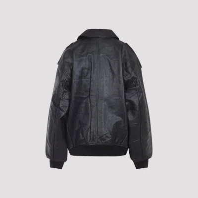 The Frankie Shop Classic-collar Pocketed Leather Jacket In Blue