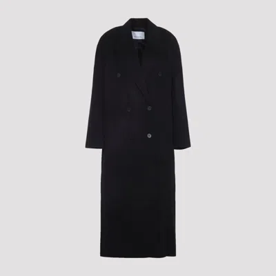 The Frankie Shop Black Wool Gaia Double Breasted Coat In Blue