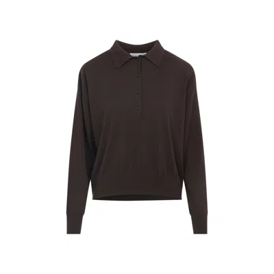 The Frankie Shop Brown Merino Wool Croydon Padded Knit Polo In Blue
