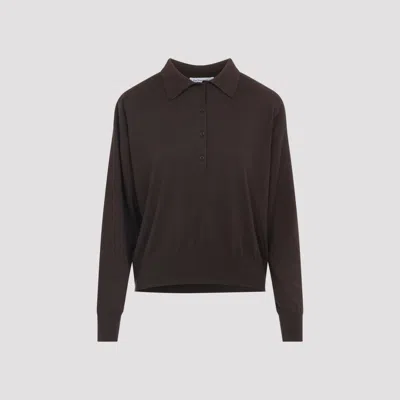 The Frankie Shop Brown Merino Wool Croydon Padded Knit Polo In Blue