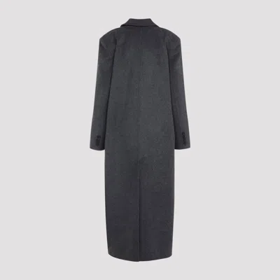 The Frankie Shop Dark Grey Melange Wool Double Breasted Coat In Blue