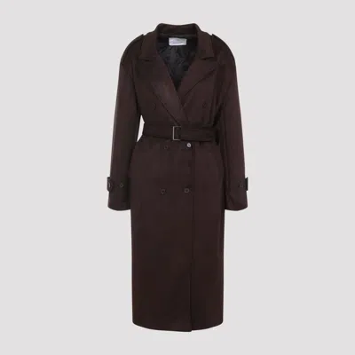 The Frankie Shop Double-breasted Long Coat With Belted Waist In Brown