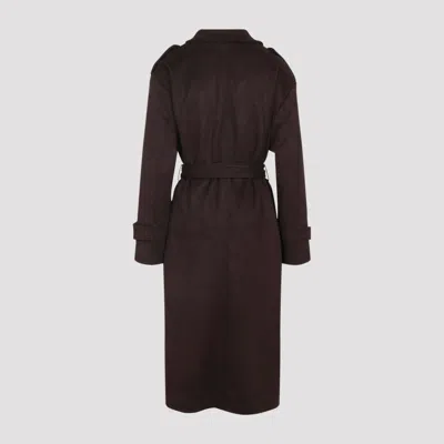 The Frankie Shop Double-breasted Long Coat With Belted Waist In Brown