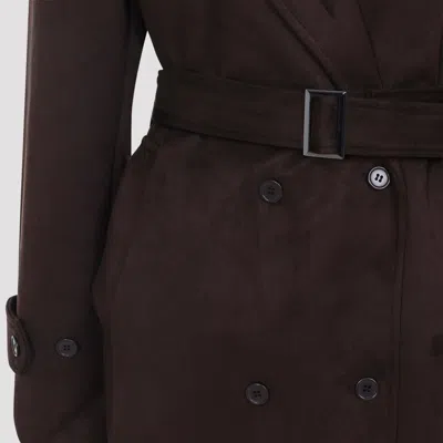The Frankie Shop Double-breasted Long Coat With Belted Waist In Brown
