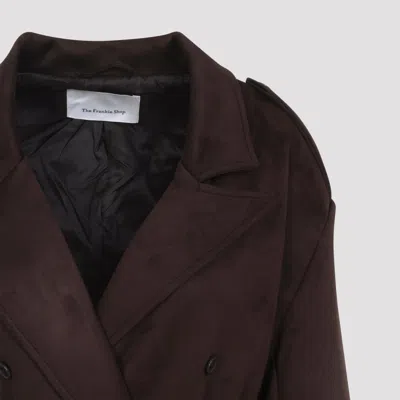 The Frankie Shop Double-breasted Long Coat With Belted Waist In Brown
