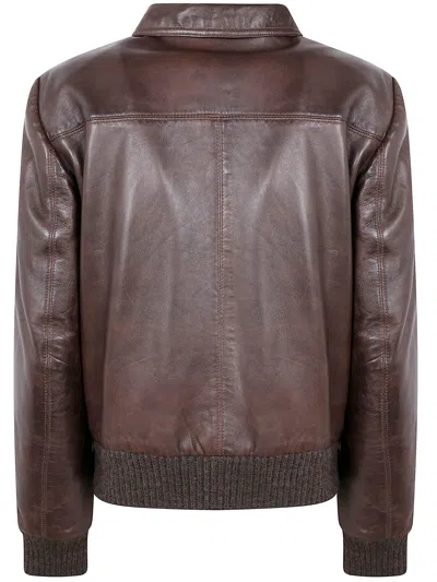 The Jackie Leathers Button-fastening Flap-pocket Leather Jacket In Brown