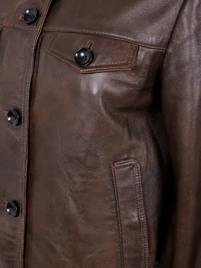 The Jackie Leathers Button-fastening Flap-pocket Leather Jacket In Brown
