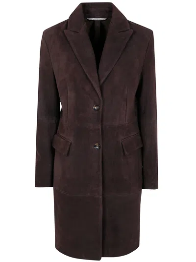 The Jackie Leathers Suede Button-fastening Coat In Brown
