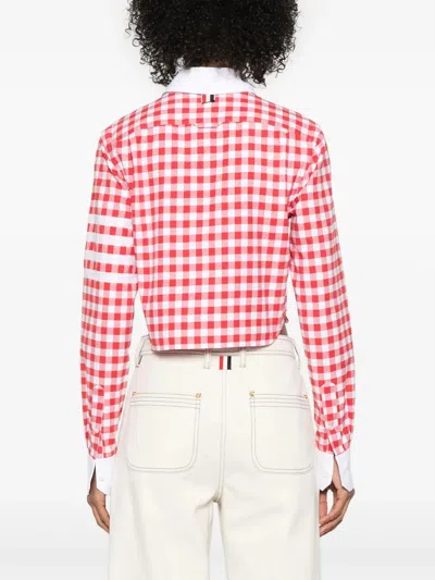 Thom Browne 4-bar Gingham Check Flannel Crop Button-up Shirt In Pink