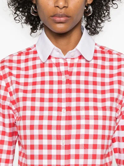 Thom Browne 4-bar Gingham Check Flannel Crop Button-up Shirt In Pink