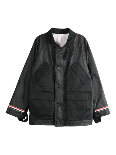 Thom Browne Panelled Buttoned Jacket In Black