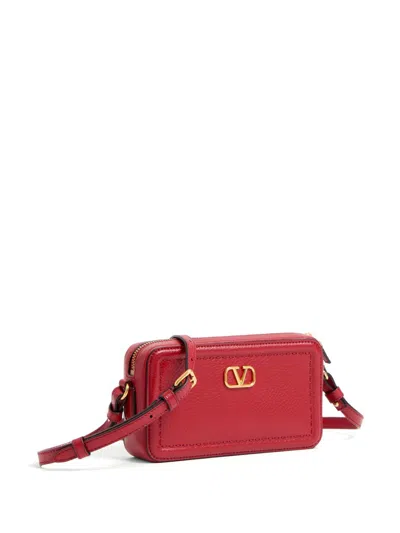 Valentino Garavani Alltime Leather Shoulder Bag With Vlogo Signature Detail In Red