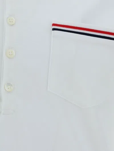 Thom Browne White Cotton Polo Shirt With Tricolor Detailing In White