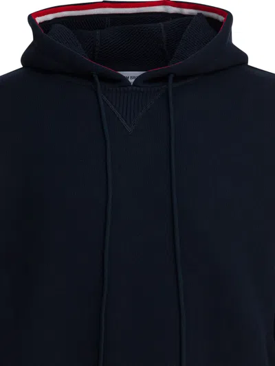 Thom Browne Oversized Hoodie Pullover With Rwb Tipping Stripe In Chunky Loopback Clothing In Blue
