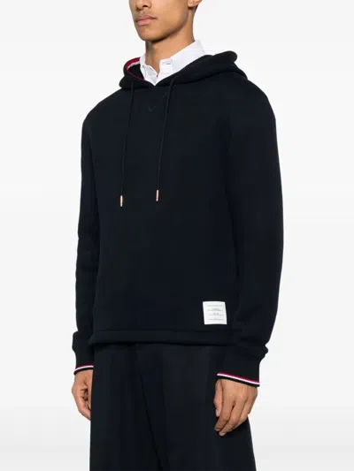 Thom Browne Oversized Hoodie Pullover With Rwb Tipping Stripe In Chunky Loopback Clothing In Blue