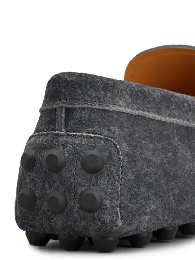 Tod's Almond Toe Leather Loafers With Penny Strap In Gray