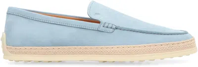 Tod's Gomma Suede Sole Leather Loafers In Blue