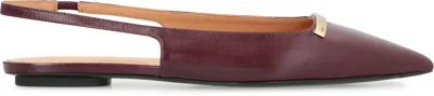 Tod's Gold-tone Bar Leather Slingback Flats In Burgundy