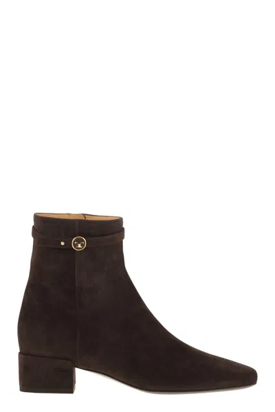Tod's Suede Stivaletto Cuoio Ankle Boots 35 In Brown