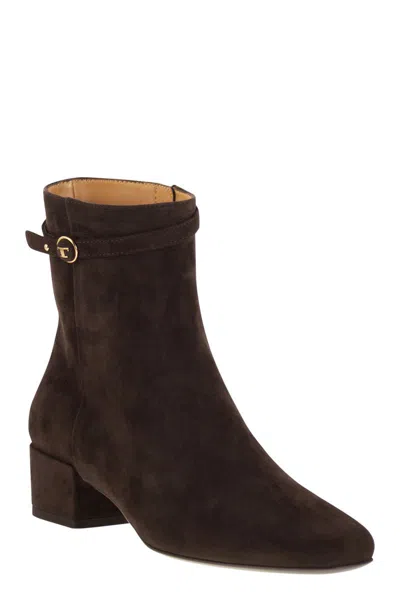 Tod's Suede Stivaletto Cuoio Ankle Boots 35 In Brown