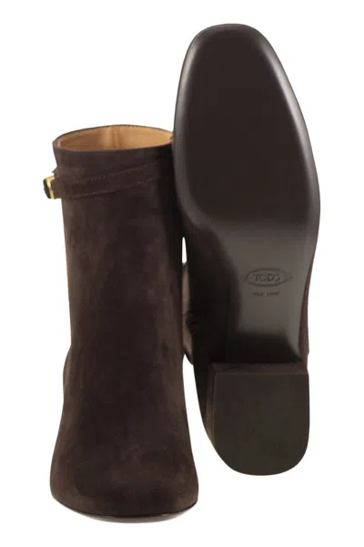 Tod's Suede Stivaletto Cuoio Ankle Boots 35 In Brown
