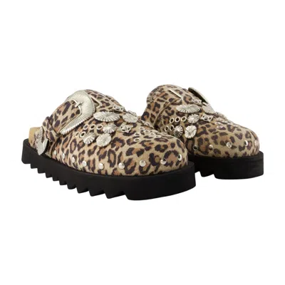 Toga Buckle-embellished Leopard-print Flat Mules In Multi