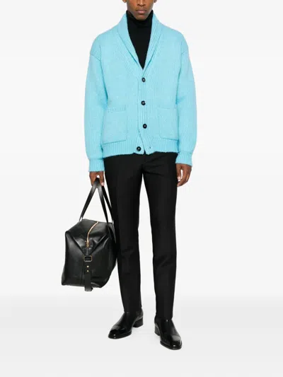 Tom Ford Cashmere Shawl Collar Cardigan In Blue