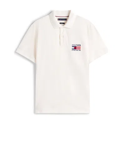 Tommy Hilfiger Logo-flag Cotton-blend Polo Shirt In White