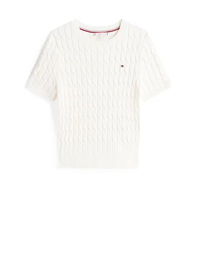 Tommy Hilfiger Cable-knit Short-sleeve T-shirt In White