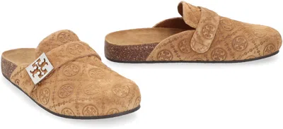 Tory Burch T Monogram Mellow Jacquard Suede Mule In Brown