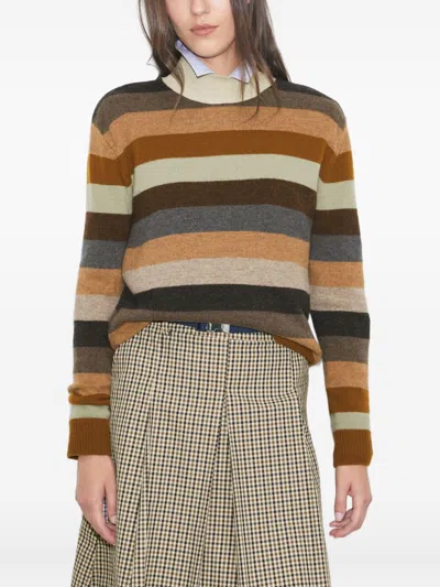 Tory Burch Striped High Neck Sweater With Ribbed Details In Multi