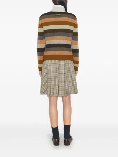 Tory Burch Striped High Neck Sweater With Ribbed Details In Multi
