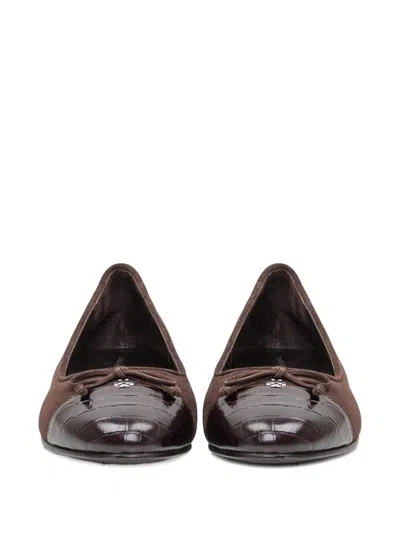 Tory Burch Suede Ballet Flats With Cap Toe In Brown