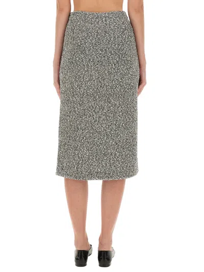 Tory Burch Mid-calf Tweed Skirt With Textured Fabric And Smooth Waistband In Gray