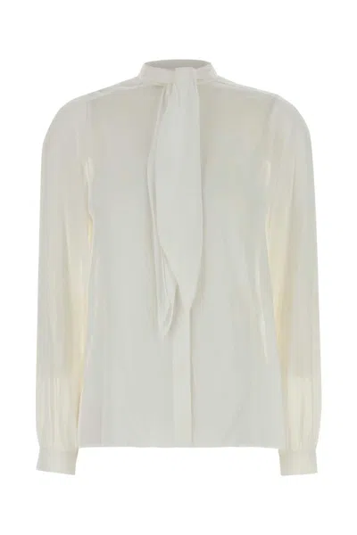 Tory Burch Georgette Bow Blouse Shirts White In Neutral