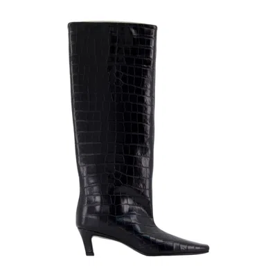 Totême Croc-effect Leather Knee-high Boots In Black
