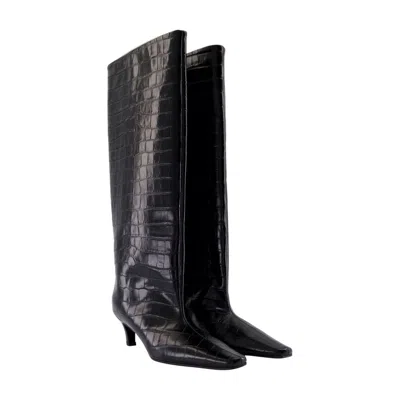 Totême Croc-effect Leather Knee-high Boots In Black