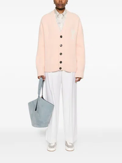 Ami Alexandre Mattiussi Ami Paris Women Ami De Coeur Cardigan With Logo In Pink