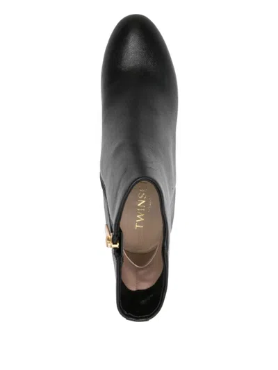 Twinset Smooth Leather Ankle Boots In Black