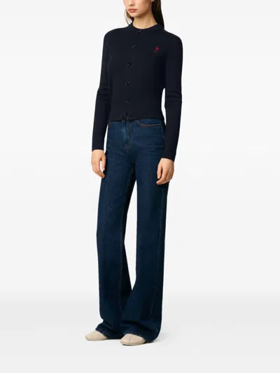 Ami Alexandre Mattiussi Wool Cardigan With Round Neck And Long Sleeves