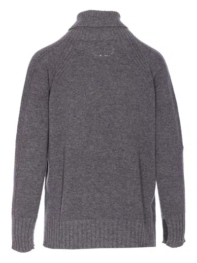 Twinset High Neck Relaxed-fit Sweater With Ribbed Detailing In Gray