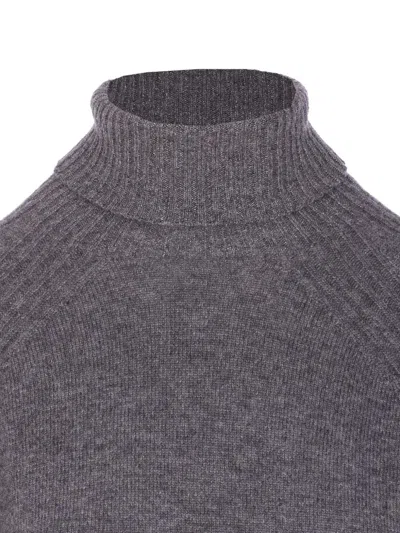 Twinset High Neck Relaxed-fit Sweater With Ribbed Detailing In Gray