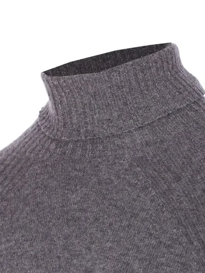 Twinset High Neck Relaxed-fit Sweater With Ribbed Detailing In Gray