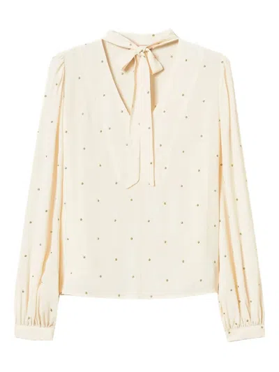 Twinset Lurex Polka Dot Embroidered Blouse In Neutral