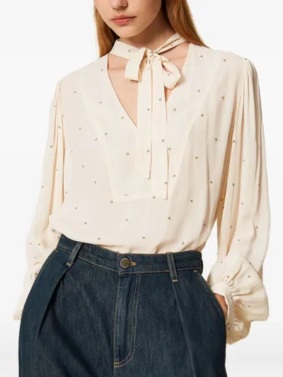 Twinset Lurex Polka Dot Embroidered Blouse In Neutral