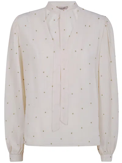 Twinset Lurex Polka Dot Embroidered Blouse In Neutral
