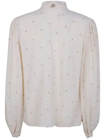 Twinset Lurex Polka Dot Embroidered Blouse In Neutral